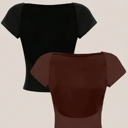Camiseta corta y ajustada casual de espalda abierta