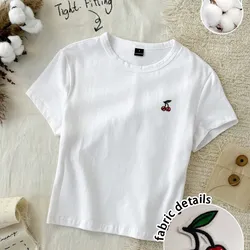 Camiseta de algodón con bordado de cereza L0418SB