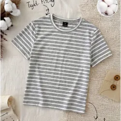 Camiseta de algodón con estampado de rayas L1017