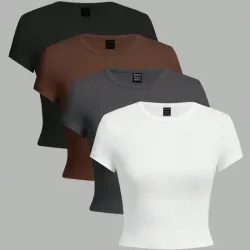 Camiseta de mujer de manga corta, cuello redondo,  ajustadas y cortas de unicolor 