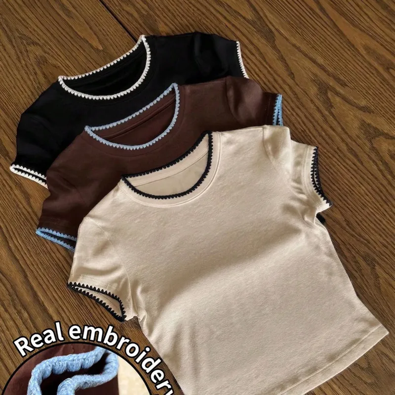 Camiseta Unicolor con Cuello y Mangas en Contraste L15-30