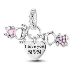 Colgante De Madre E Hija De Plata De Ley 925 Para Pulsera O Collar