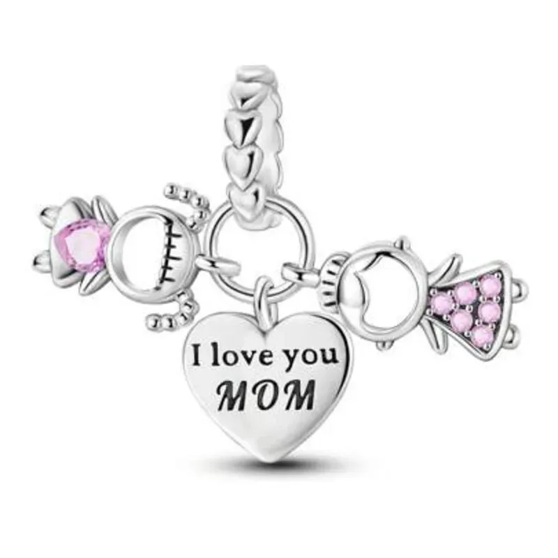 Colgante De Madre E Hija De Plata De Ley 925 Para Pulsera O Collar