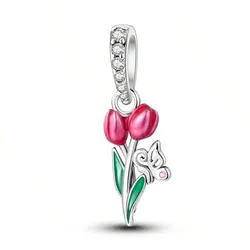 Colgante De Plata De Ley 925 Con Forma Tulipán Rosa