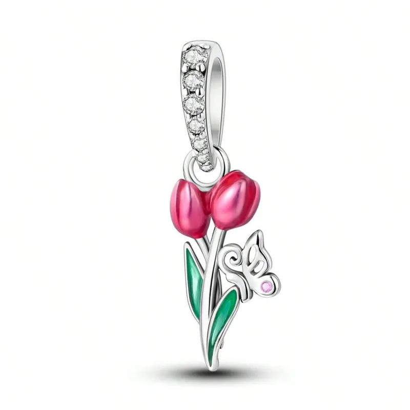 Colgante De Plata De Ley 925 Con Forma Tulipán Rosa