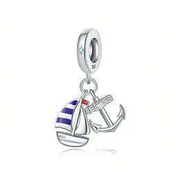 Colgante de Plata de Ley S925 con diseño de barco de vela y ancla 