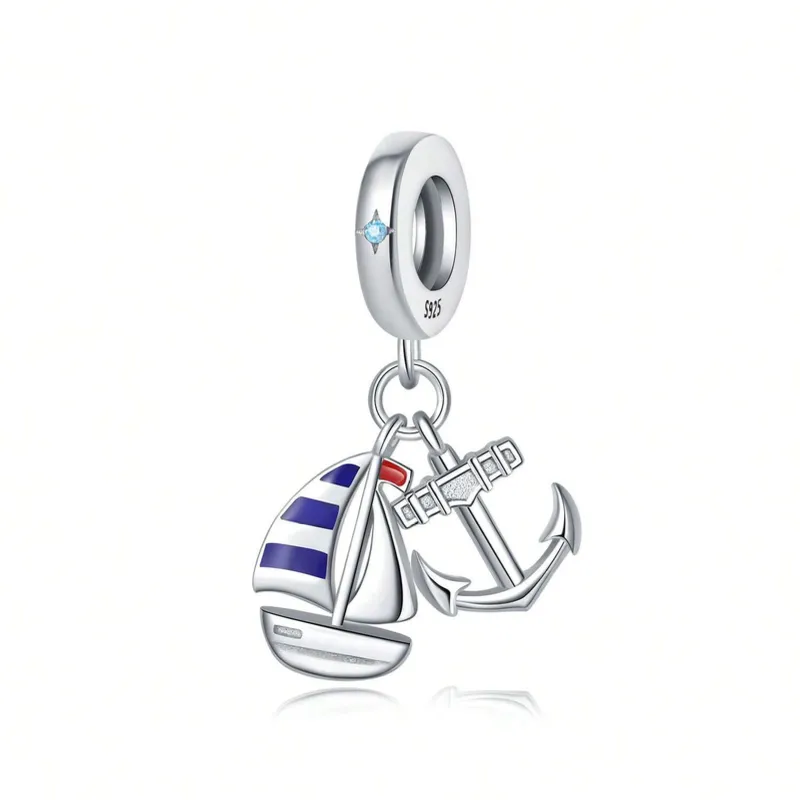 Colgante de Plata de Ley S925 con diseño de barco de vela y ancla 