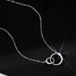 Collar de plata de ley 925 con diamantes de moda y doble circulo cruzado