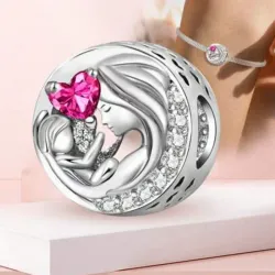 Cuenta de plata de ley 925 con diseño de madre e hijo de moda