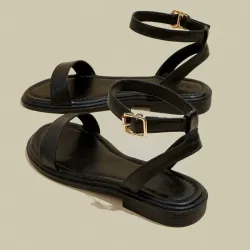 Sandalias Planas con Tiras y Broche Dorado L14-336N