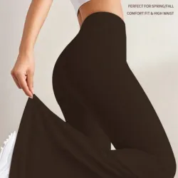  Pantalones acampanados de cintura  alta de unicolor para mujer,