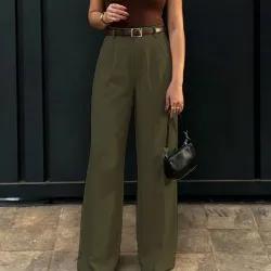 Pantalones de tela de tiro alto L0813