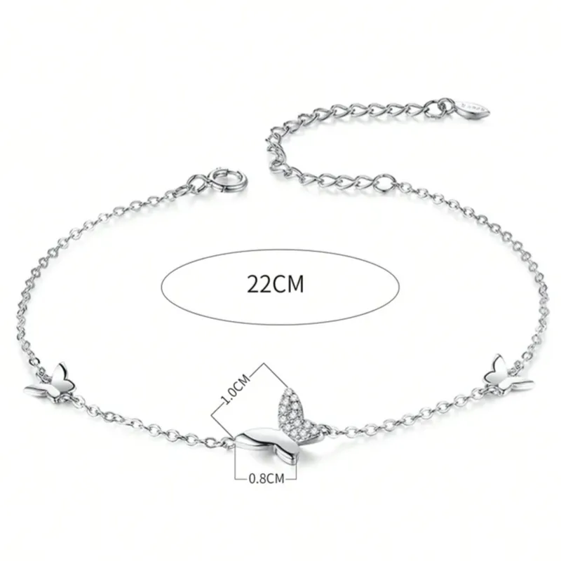 Pulsera de plata con decoración de mariposa de circonia cúbica