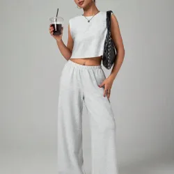 Set de 2 piezas de top casual holgado y pantalones