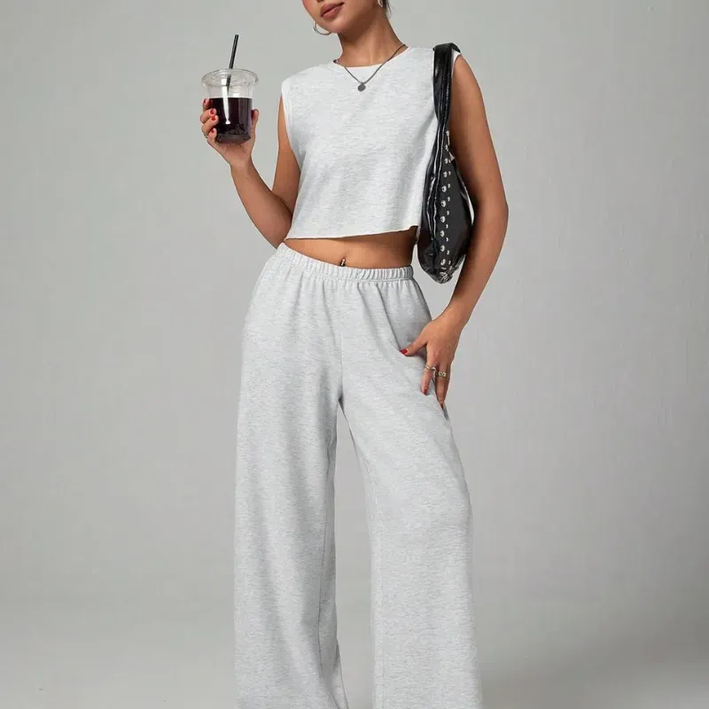 Set de 2 piezas de top casual holgado y pantalones