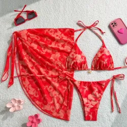 Set de bikini y pareo estampado L0629