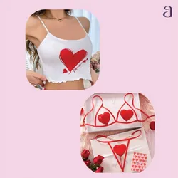 Set de lencería con estampado de corazón de terciopelo + top de pijama
