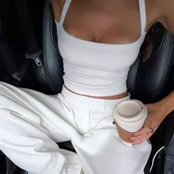 Set de pantalones de traje y top ajustado L0715