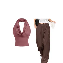 Set de pantalones de traje y top cuello halter