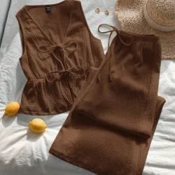 set de pantalones y top anudado L0932SM