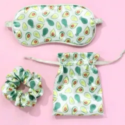 Set de scrunchie, antifaz y bolsa de almacenamiento estampado de aguacate