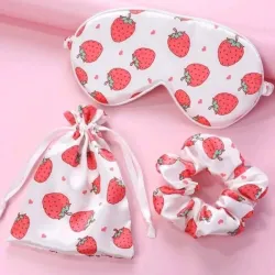 Set de scrunchie, antifaz y bolsa de almacenamiento estampado de fresas