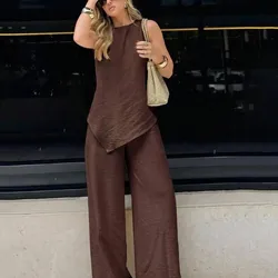 Set de Top Tank Ancho con Bajo Asimétrico y Pantalones L15-49