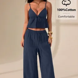 Set Top Anudado + Pantalón Azul Marino L15-43
