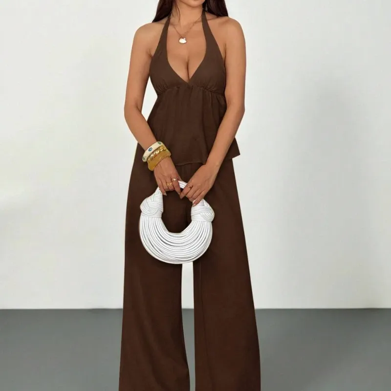 set top halter con escote en V y pantalones L167
