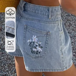 Shorts cortos de mezclilla con estampado de flor  L1103