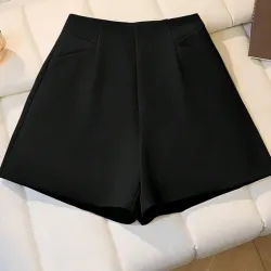 Shorts de tela con cintura alta L0529