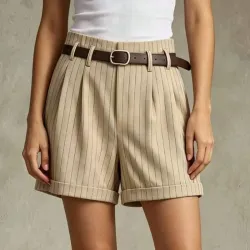 Shorts de tela con estampado de rayas finas L1044