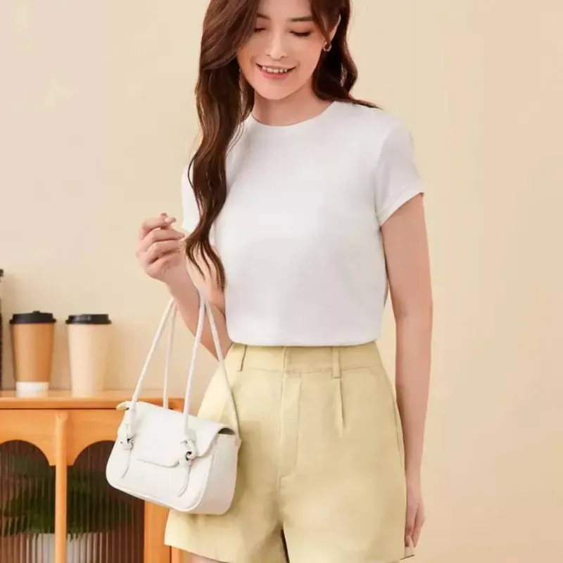 Shorts de tela de mujer de tiro alto