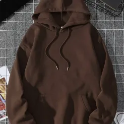 Sudadera con capucha de unicolor,  forro cálido, con cordón, manga larga