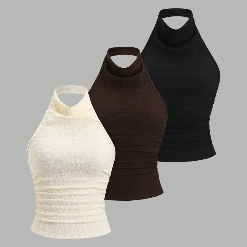 Top de Cuello Alto con Espalda Abierta y Fruncido Lateral L15-23
