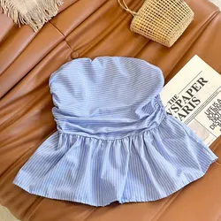 Top de rayas con pliegues casuales sin tirantes