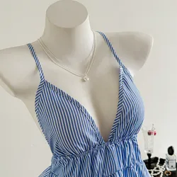 Top halter sin espalda casual a rayas