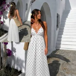 Vestido con espalda abierta y estampado de lunares L0818