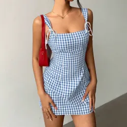 Vestido con estampado de cuadros L0917
