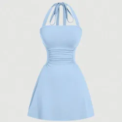 Vestido corte de princesa con cintura fruncida L0535