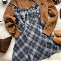 Vestido Corto de Tirantes con Estampado de Cuadros L15-48