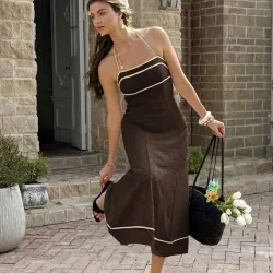 Vestido largo con tirantes en contraste L0901