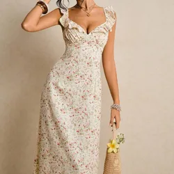 Vestido Midi Floral con Tirantes de Volantes L15-67