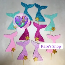 Toppers para cupcakes cola de sirena en foami (10 piezas)