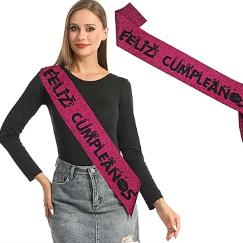 Banda feliz cumpleaños fucsia escarchada 