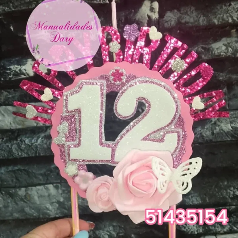 Topper conjunto edad, rosas y mariposas de foami