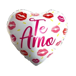 Globo corazón Te amo 10" blanco con labios 