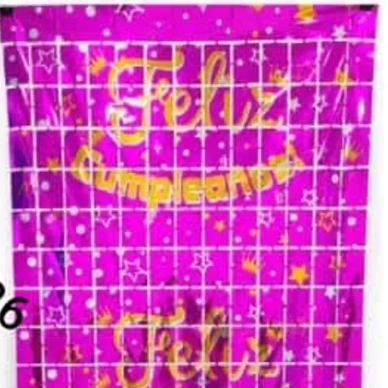 Cortina fucsia de cuadros (feliz cumpleaños)