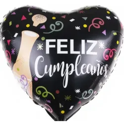 Globo Feliz cumpleaños corazón 18" botella fondo negro