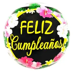 Globo Feliz cumpleaños redondo 18" amapolas fondo negro